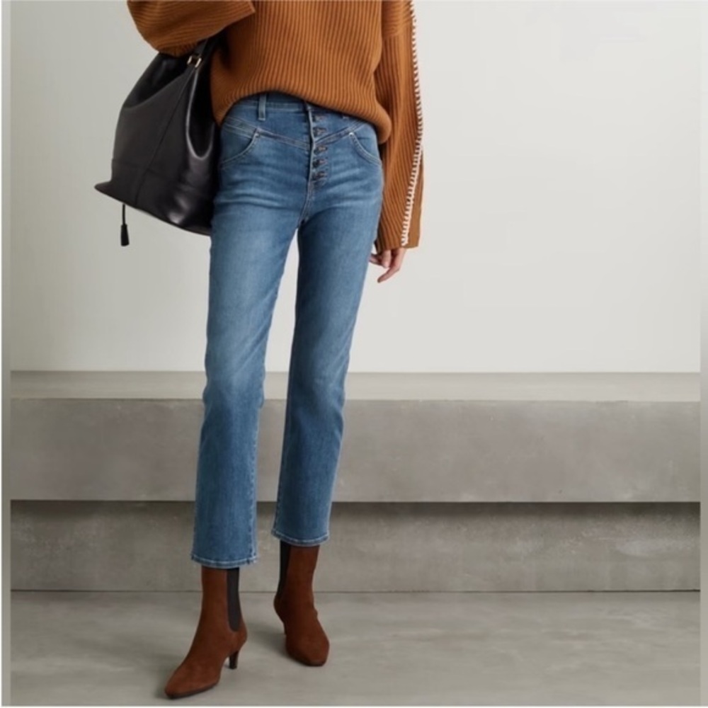 Veronica Beard Ryleigh Slim Straight High Rise Jeans Button Fly Durango